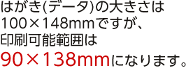はがき（データ）の大きさは100×148mmですが印刷可能範囲は90×138mmになります。